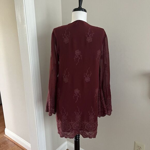 WAYF Embroidered lace mini Dress S Witchy Bell Sleeves Feminine Sheer whimsigoth - Picture 14 of 14